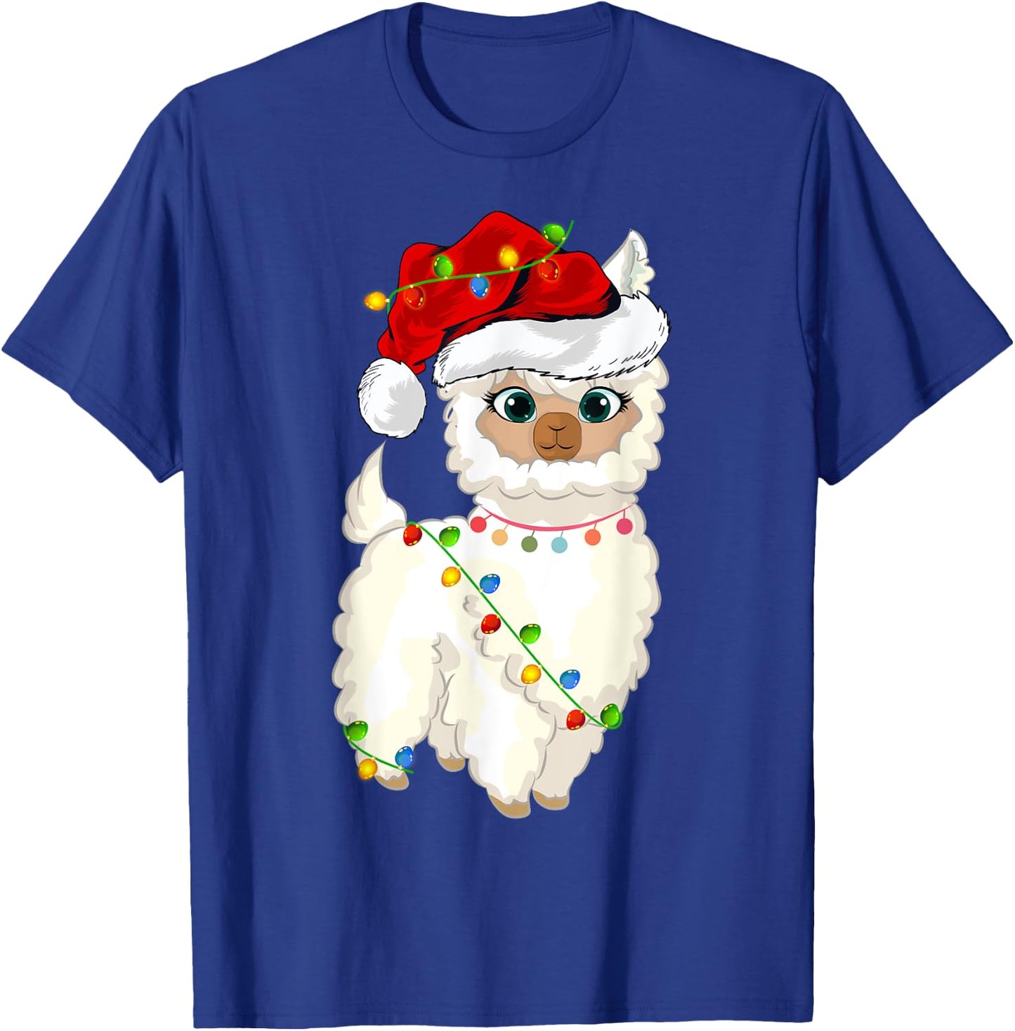 Xmas Lights Santa Hat Llama Christmas T-Shirt - T-Shirt | Royal