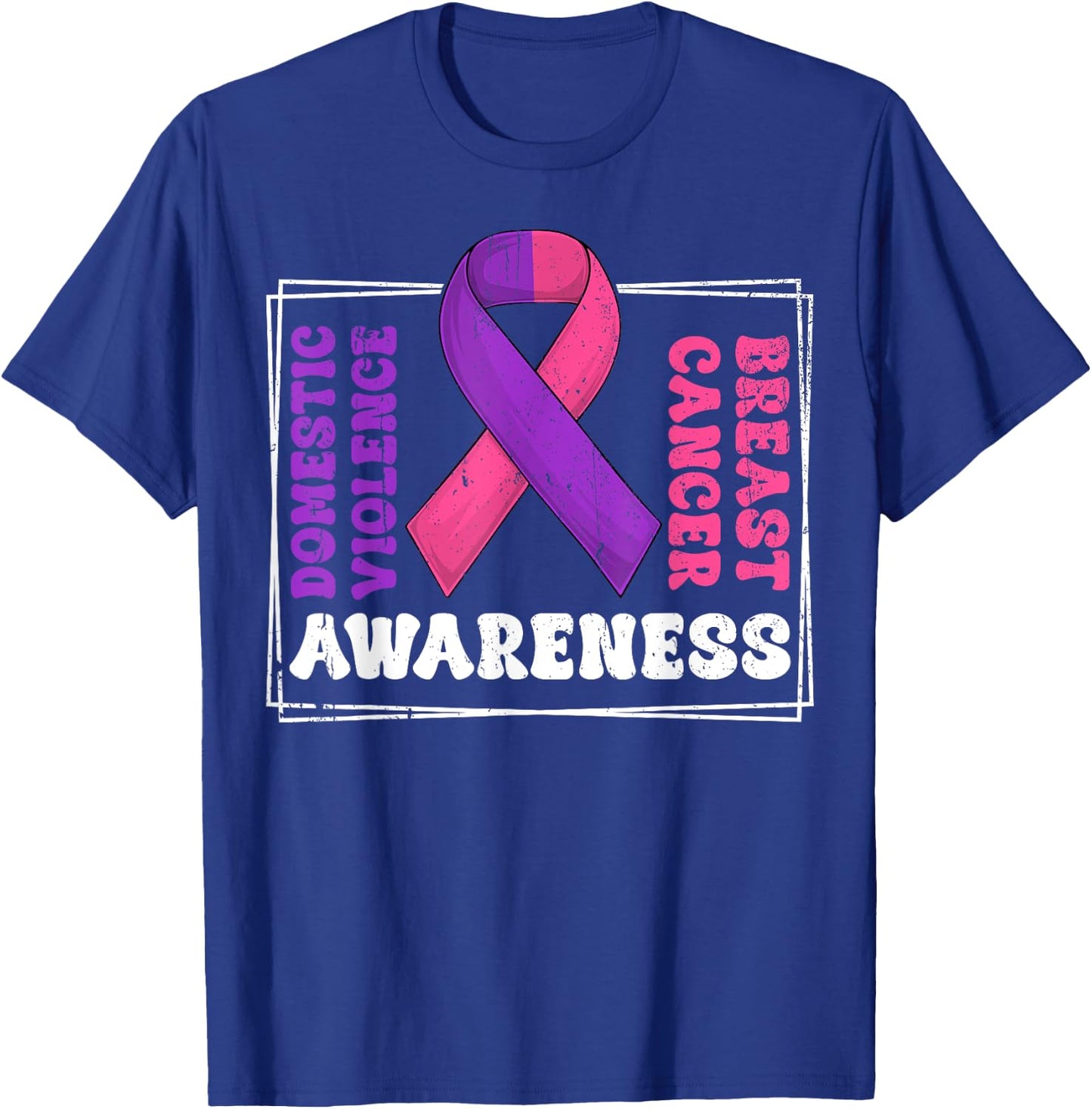 Groovy Domestic Violence And Breast Cancer Awareness Month T-Shirt - T-Shirt | Royal
