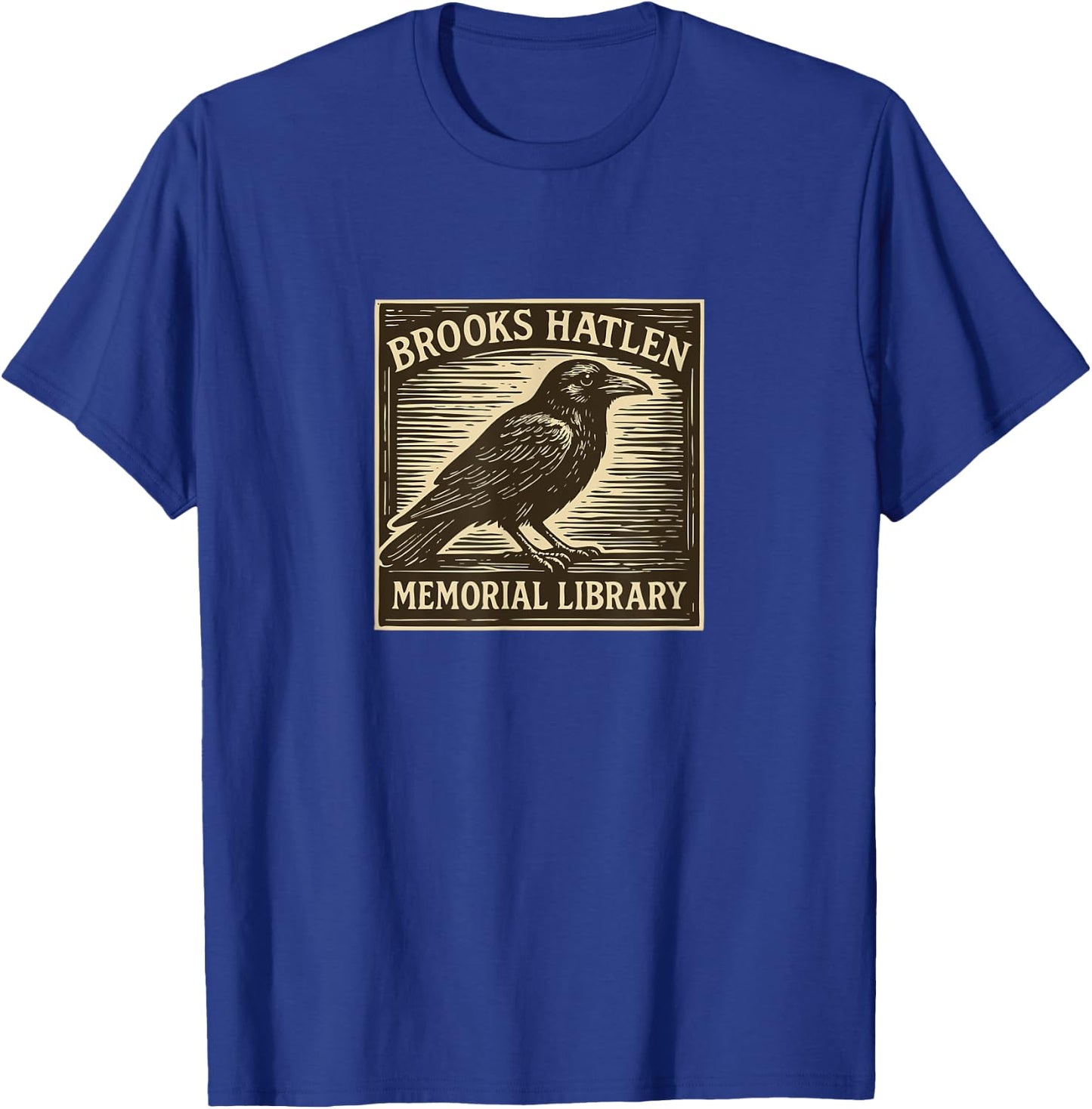 Brooks Hatlen Memorial (fictional) Library woodcut with Crow T-Shirt - T-Shirt | Royal