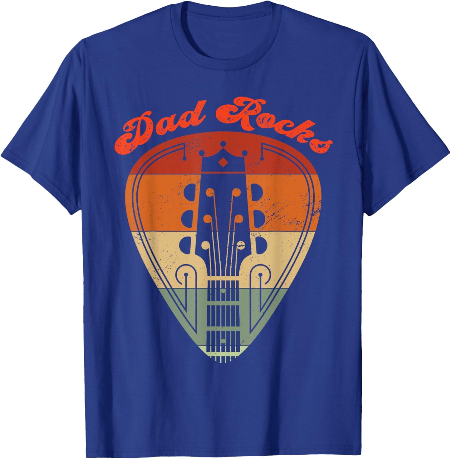 Dad Rocks Guitar Vintage Retro Father's Day Matching T-Shirt - T-Shirt | Royal