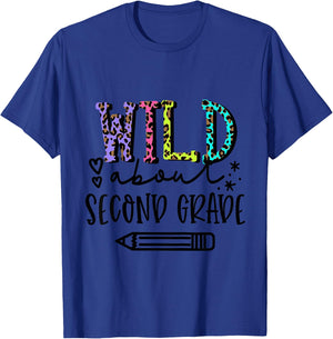 Kids Wild About 2nd Grade Girls First Day of Second Grade T-Shirt - T-Shirt | Royal