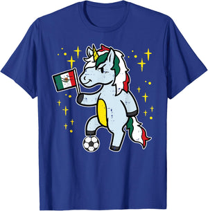 Mexico Flag Unicorn Football Soccer Fan Women Girls Kids T-Shirt - T-Shirt | Royal