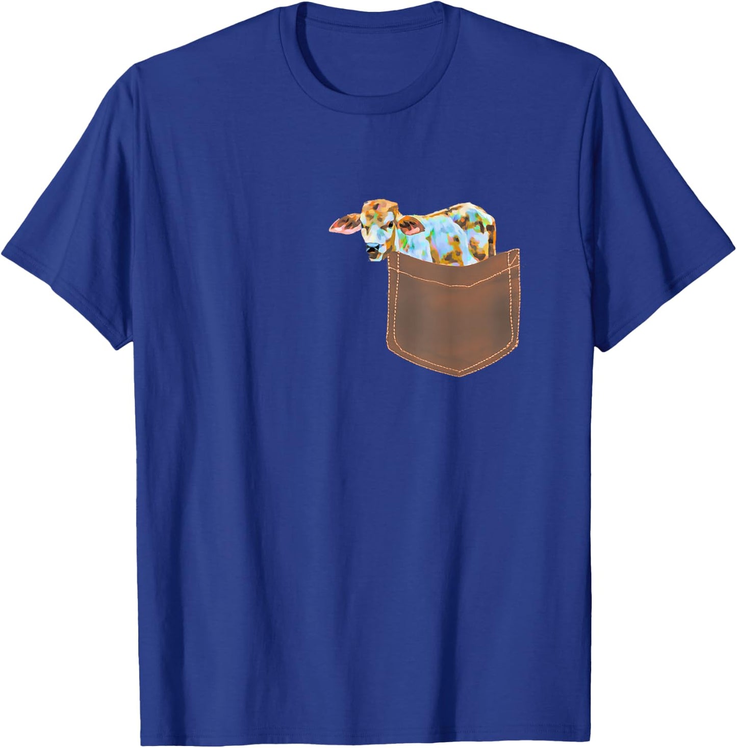 Cow Shirt - Calf in Pocket Shirt Men Women Kids Cow Lovers T-Shirt - T-Shirt | Royal