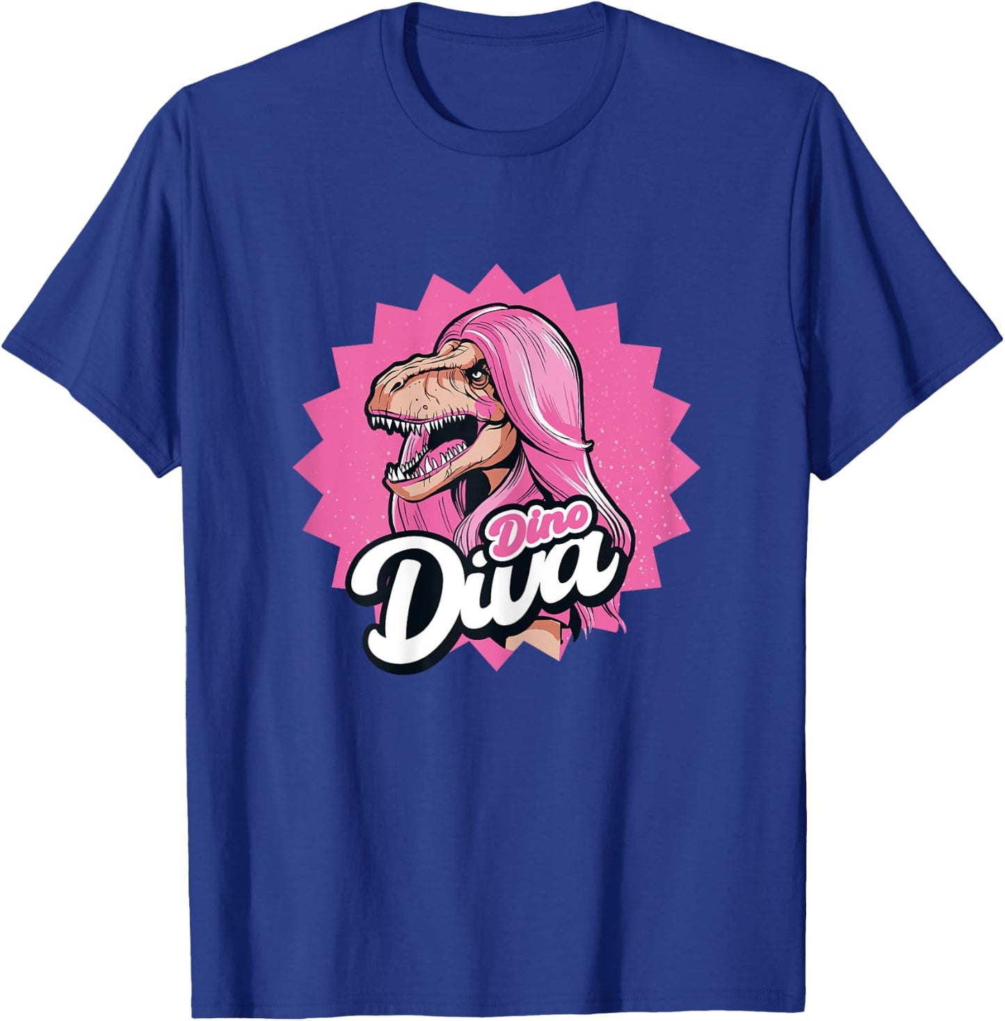 Dino Diva Dinosaur Pink Hair Funny T-Shirt - T-Shirt | Royal