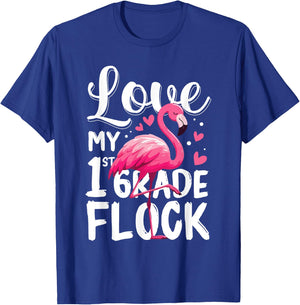 Love My 1st Grade Flock Flamingo Funny Teacher School Squad Men Women Kids T-Shirt - T-Shirt | Royal