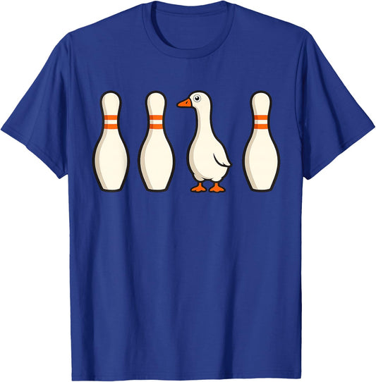 Funny Goose Bowling Design for Bowler Goose Between Pins T-Shirt - T-Shirt | Royal
