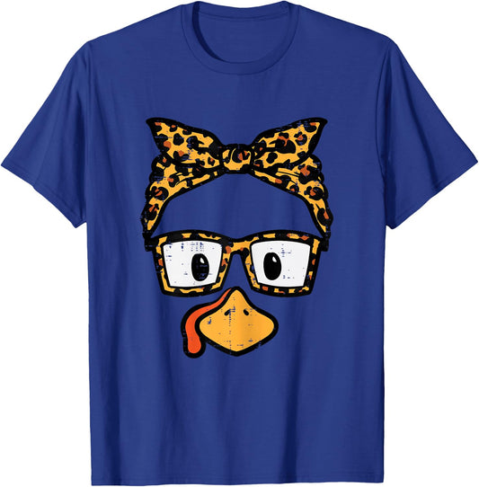 Thanksgiving Turkey Face Leopard Glasses Mom Women Girls Kid T-Shirt - T-Shirt | Royal