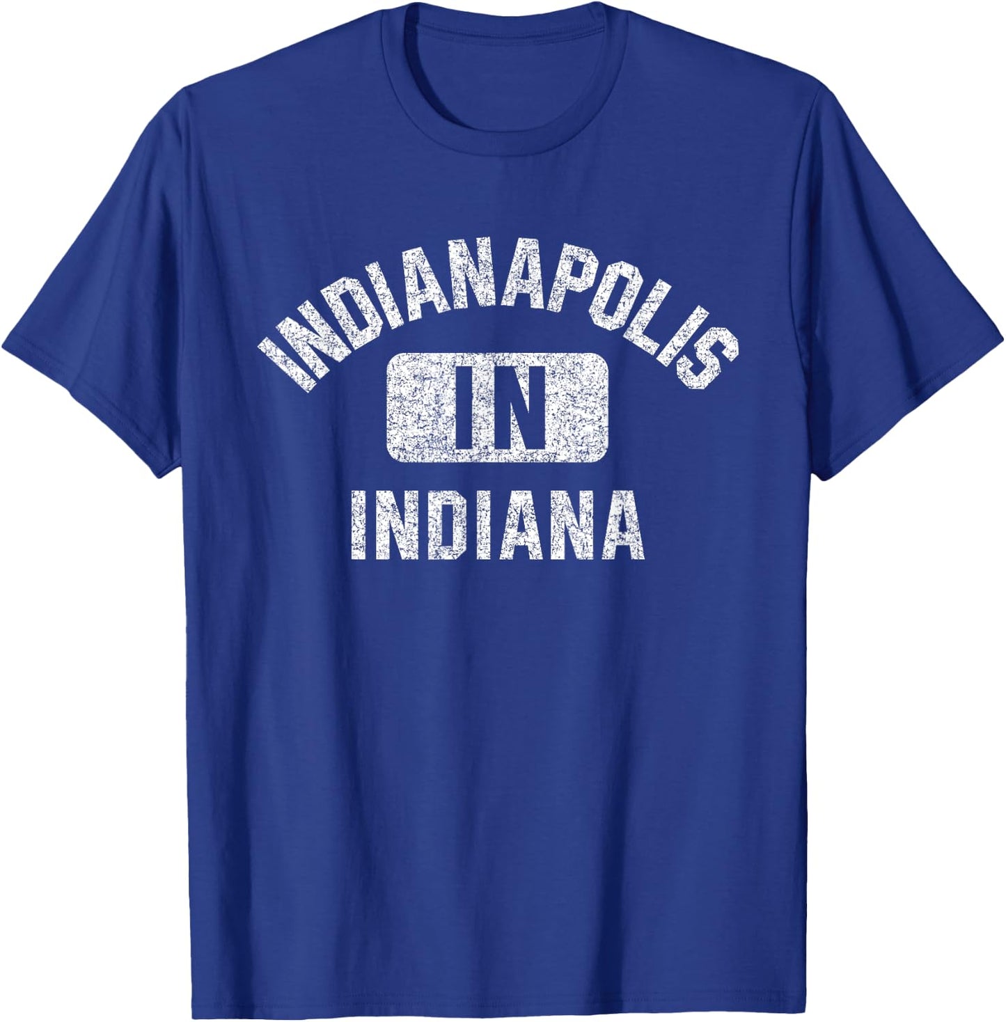 Indianapolis Indiana Gym Style Distressed White Print T-Shirt - T-Shirt | Royal