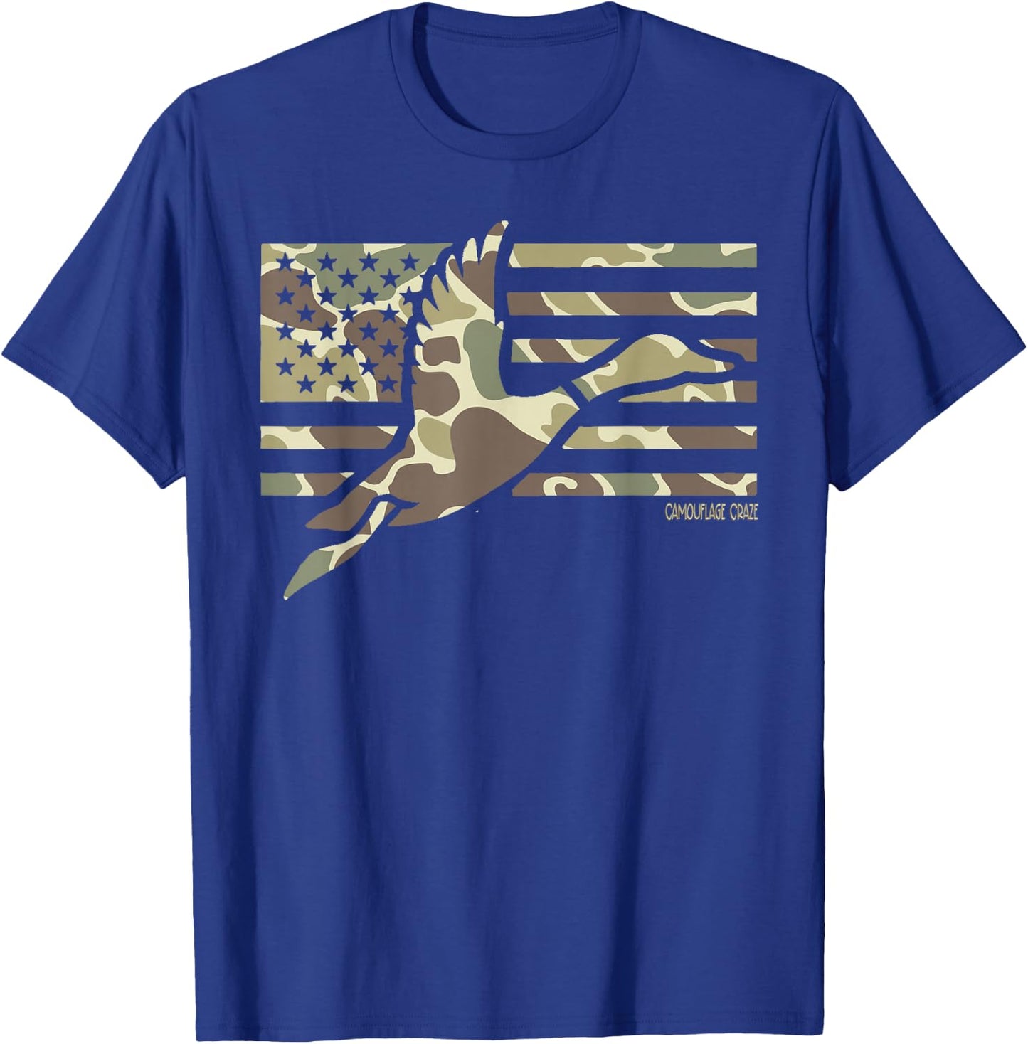 Camo Patriotic Mallard Duck Camouflage Flying Duck Hunting T-Shirt - T-Shirt | Royal