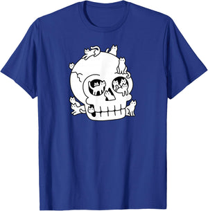 Threadless Obinsun Skull Is Full Of Cats Doodle Graphic T-Shirt - T-Shirt | Royal