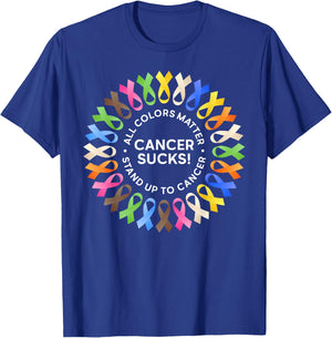 Cancer Sucks In Every Color Shirt Cancer Ribbon Colors T-Shirt - T-Shirt | Royal