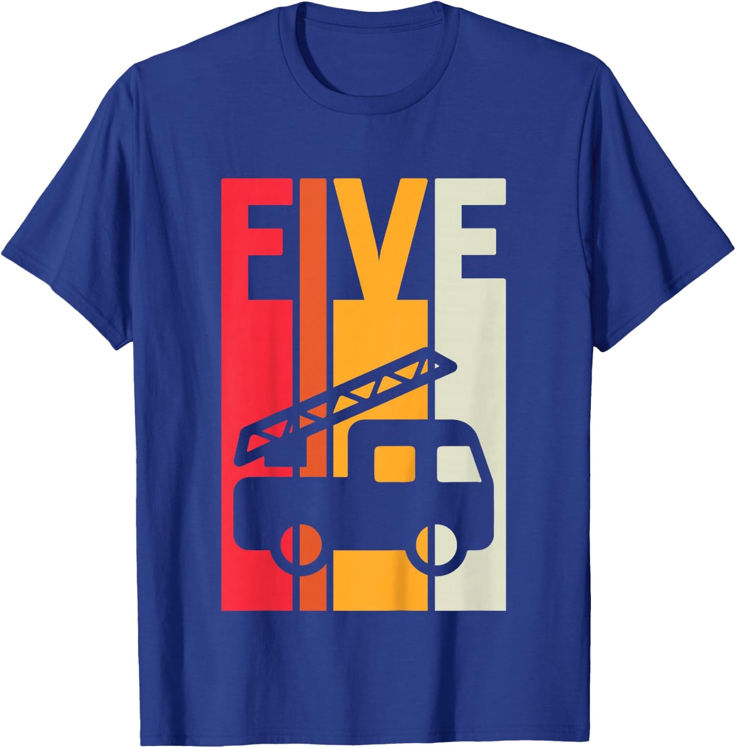 Fire Truck 5th Birthday Boys Firefighter Fireman 5 Years T-Shirt - T-Shirt | Royal