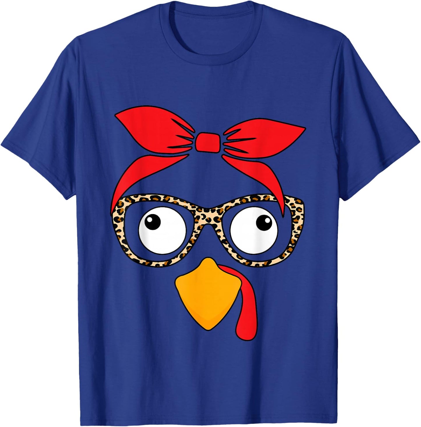 Thanksgiving Women Turkey Face Leopard Glasses Autumn Fall T-Shirt - T-Shirt | Royal