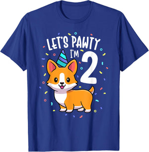 2 Years Old Corgi Dog Lover 2nd Birthday Party Outfit Kid T-Shirt - T-Shirt | Royal