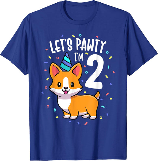 2 Years Old Corgi Dog Lover 2nd Birthday Party Outfit Kid T-Shirt - T-Shirt | Royal