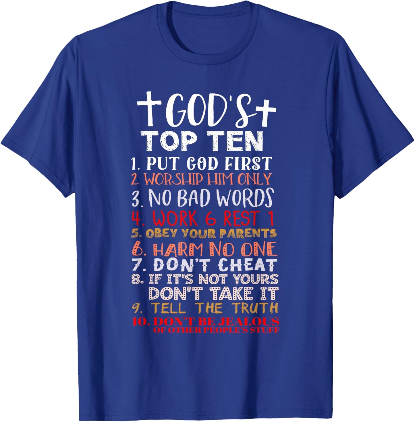 Jesus 10 Commandments Christian Bible Verse Gift T-Shirt - T-Shirt | Royal