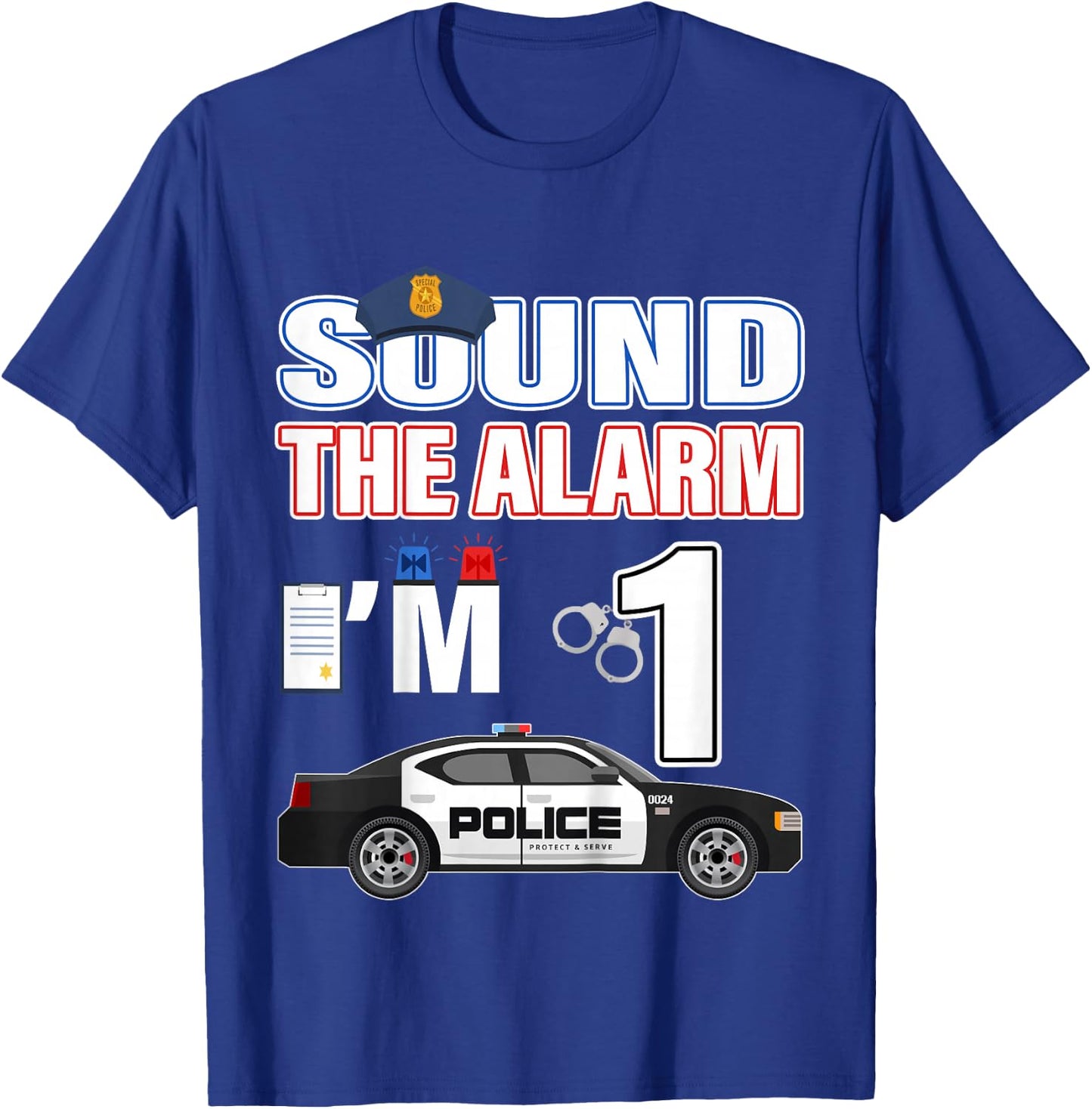 Police Car 1st Birthday Boy 1 year old Cop Policeman Officer T-Shirt - T-Shirt | Royal