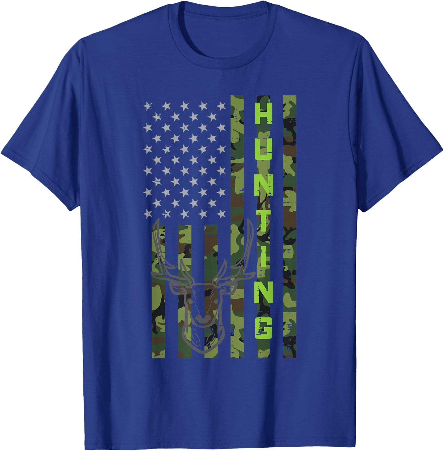 Deer Hunting Camo US Flag Hunter Buck America Men Women Kids T-Shirt - T-Shirt | Royal