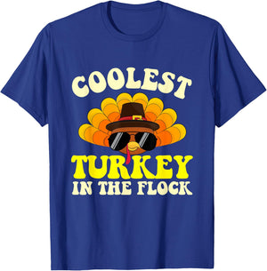 Coolest Turkey In The Flock - Thanksgiving Day Fall Holiday T-Shirt - T-Shirt | Royal