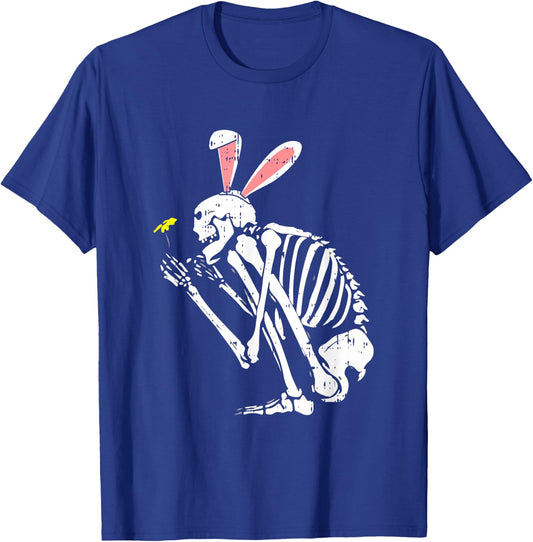 Skeleton Bunny Ears Easter Egg Hunting Bones Spring T-Shirt - T-Shirt | Royal