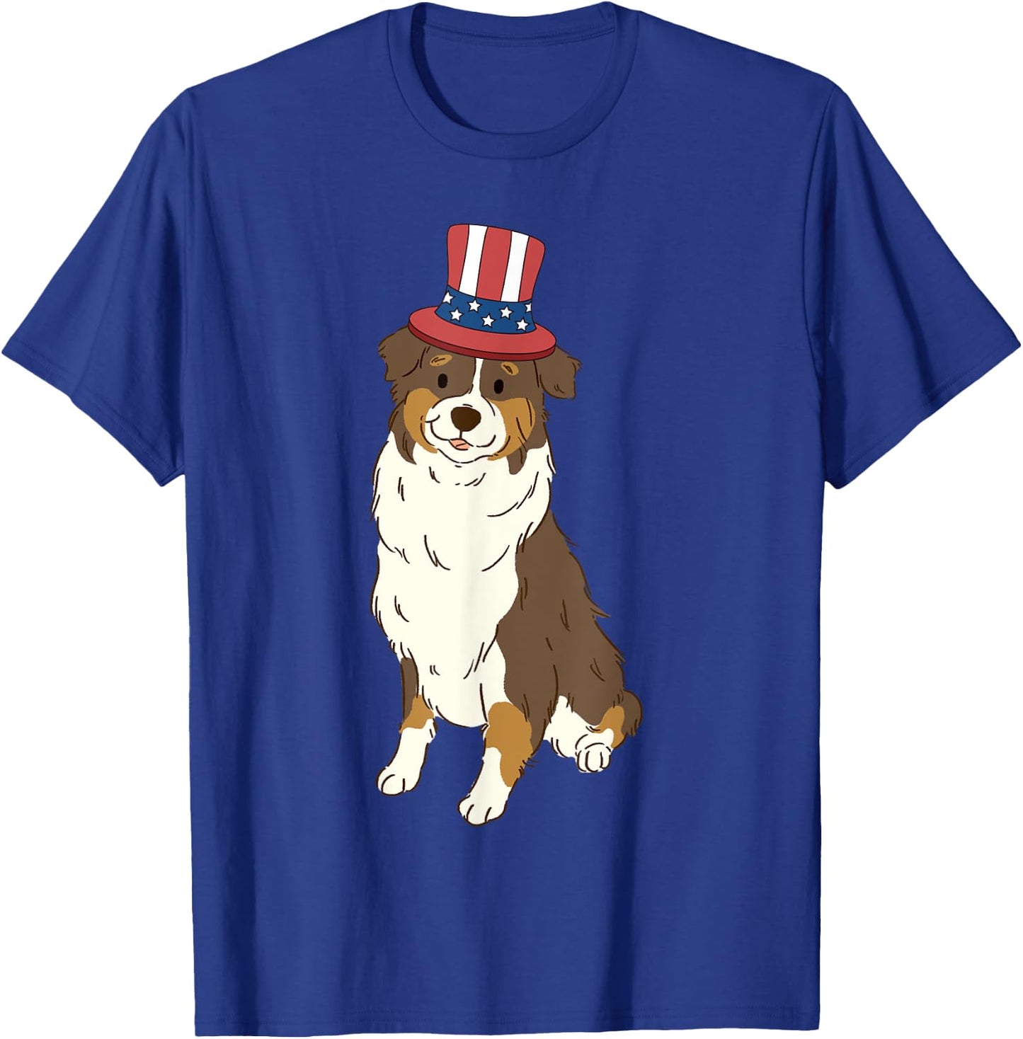 Red Tri Australian Shepherd Dog 4th of July US American Flag T-Shirt - T-Shirt | Royal