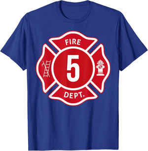 Kids Fire Truck 5th Birthday Boy Firefighter 5 Year Old T-Shirt - T-Shirt | Royal