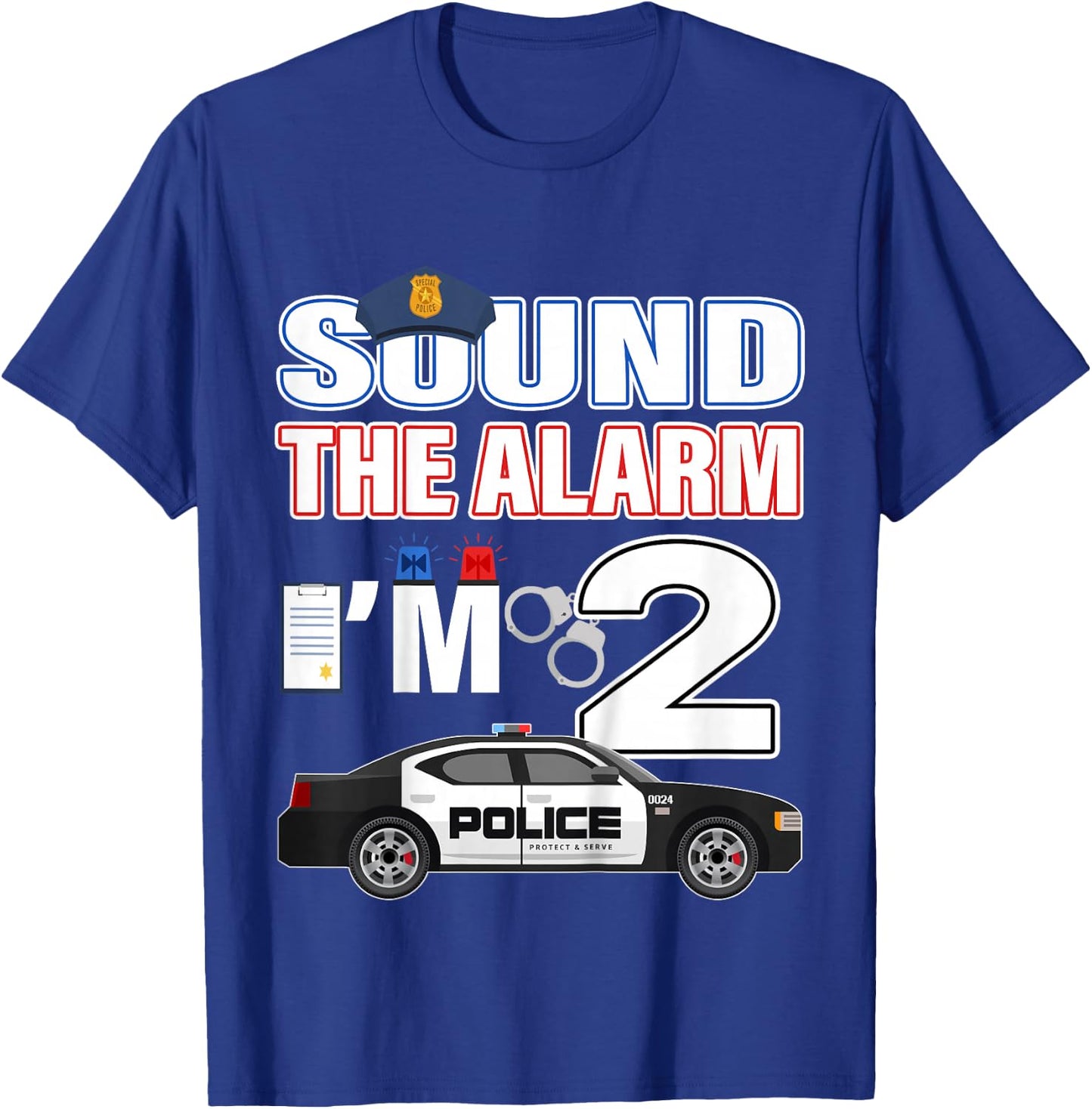 Police Car 2nd Birthday Boy 2 year old Cop Policeman Officer T-Shirt - T-Shirt | Royal