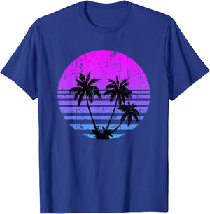 Retro Palm Trees Sunset Summer Vacation Beach T-Shirt - T-Shirt | Royal