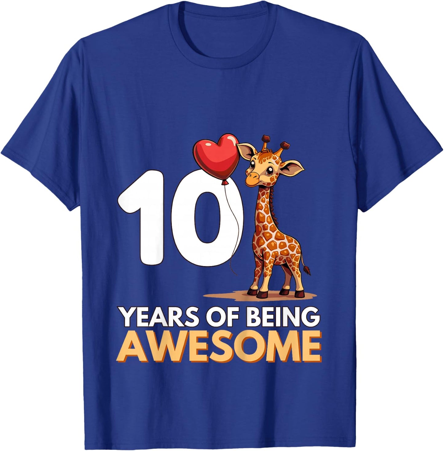 10th Ten Birthday Adorable Giraffe T-Shirt - T-Shirt | Royal