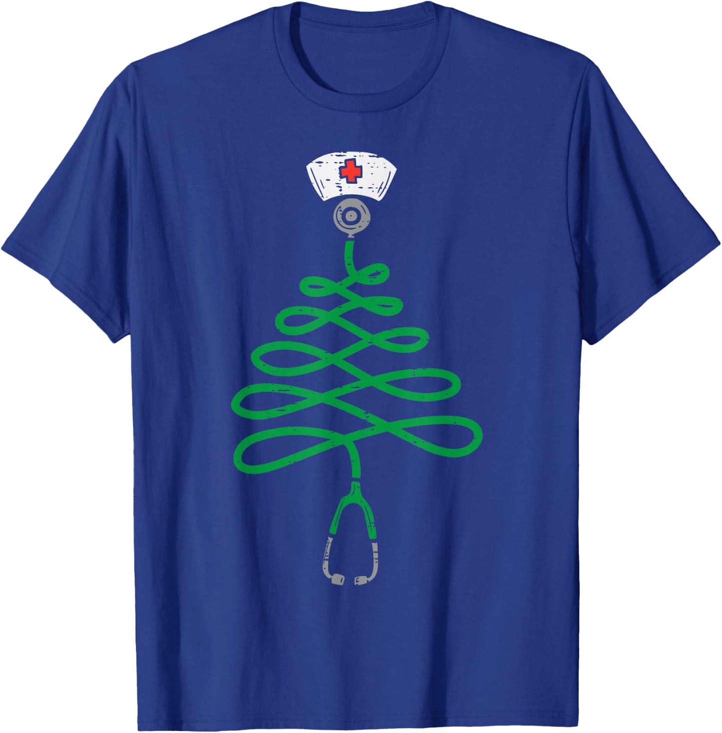 Stethoscope Christmas Tree Nurse Christmas Scrub Top Xmas T-Shirt - T-Shirt | Royal