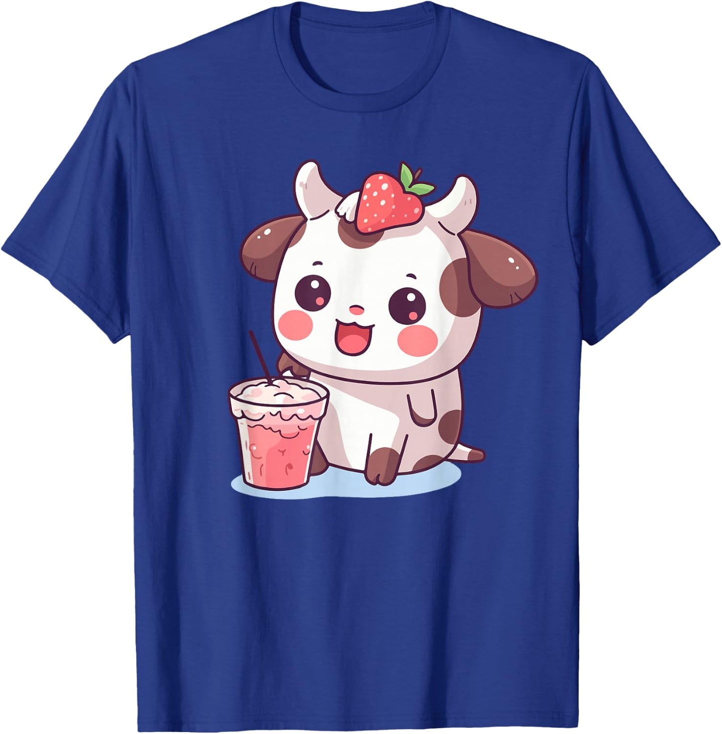 Cow Print Strawberry Milk Kids Toddler Teen Girl Cute Kawaii T-Shirt - T-Shirt | Royal