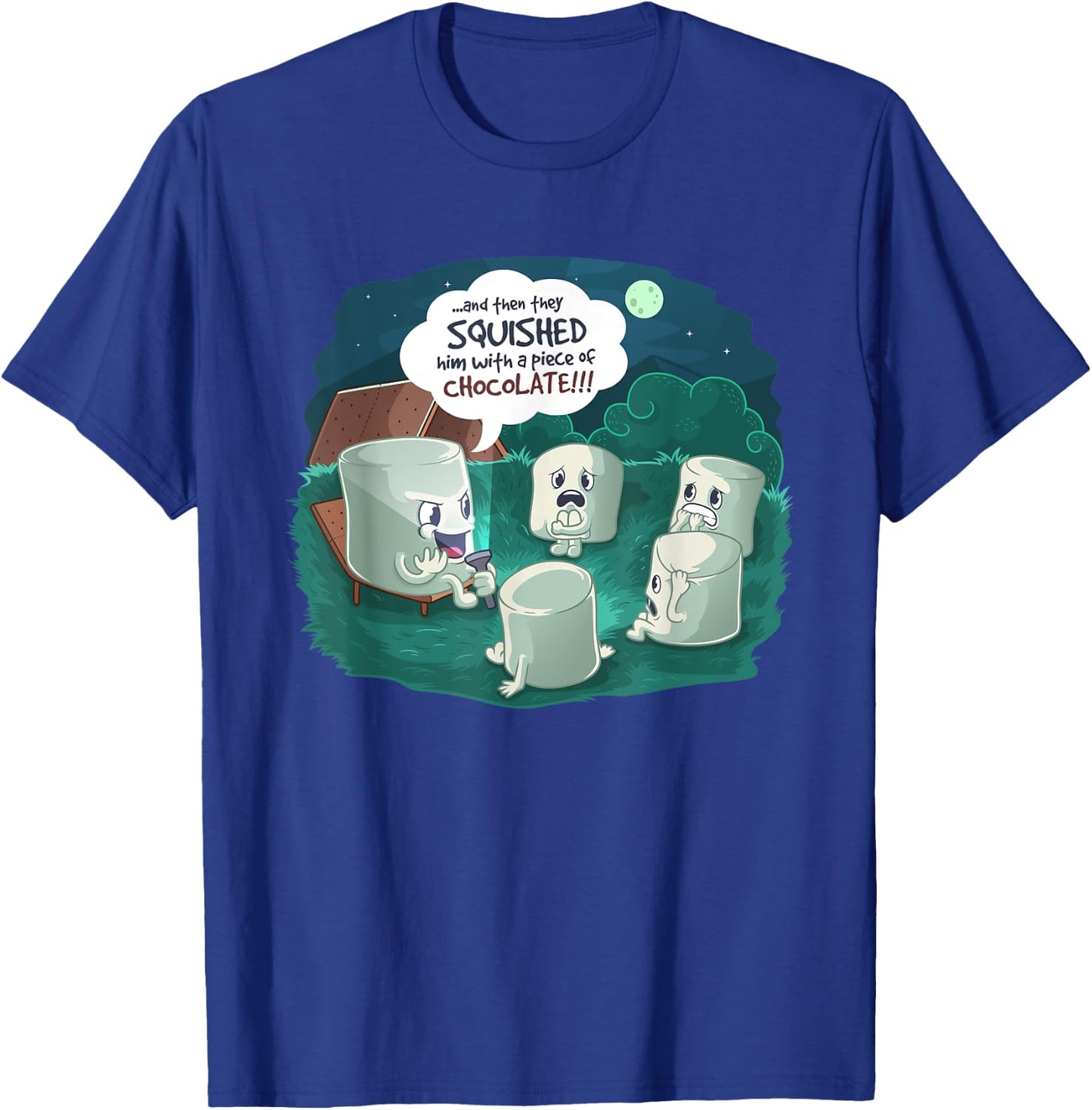 Funny Cute Marshmallow Scary Campfire Story T-Shirt - T-Shirt | Royal