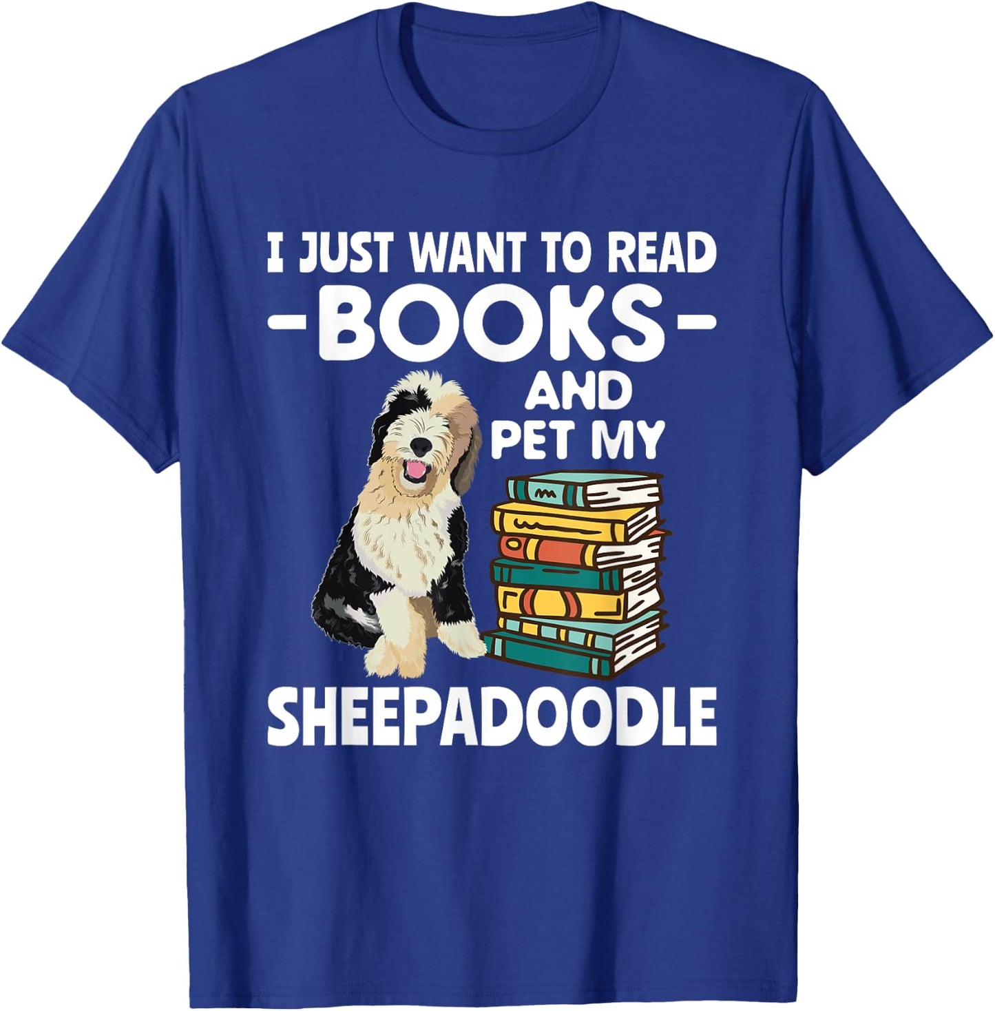 Books Reading Doodle Dog Sheepadoodle T-Shirt - T-Shirt | Royal