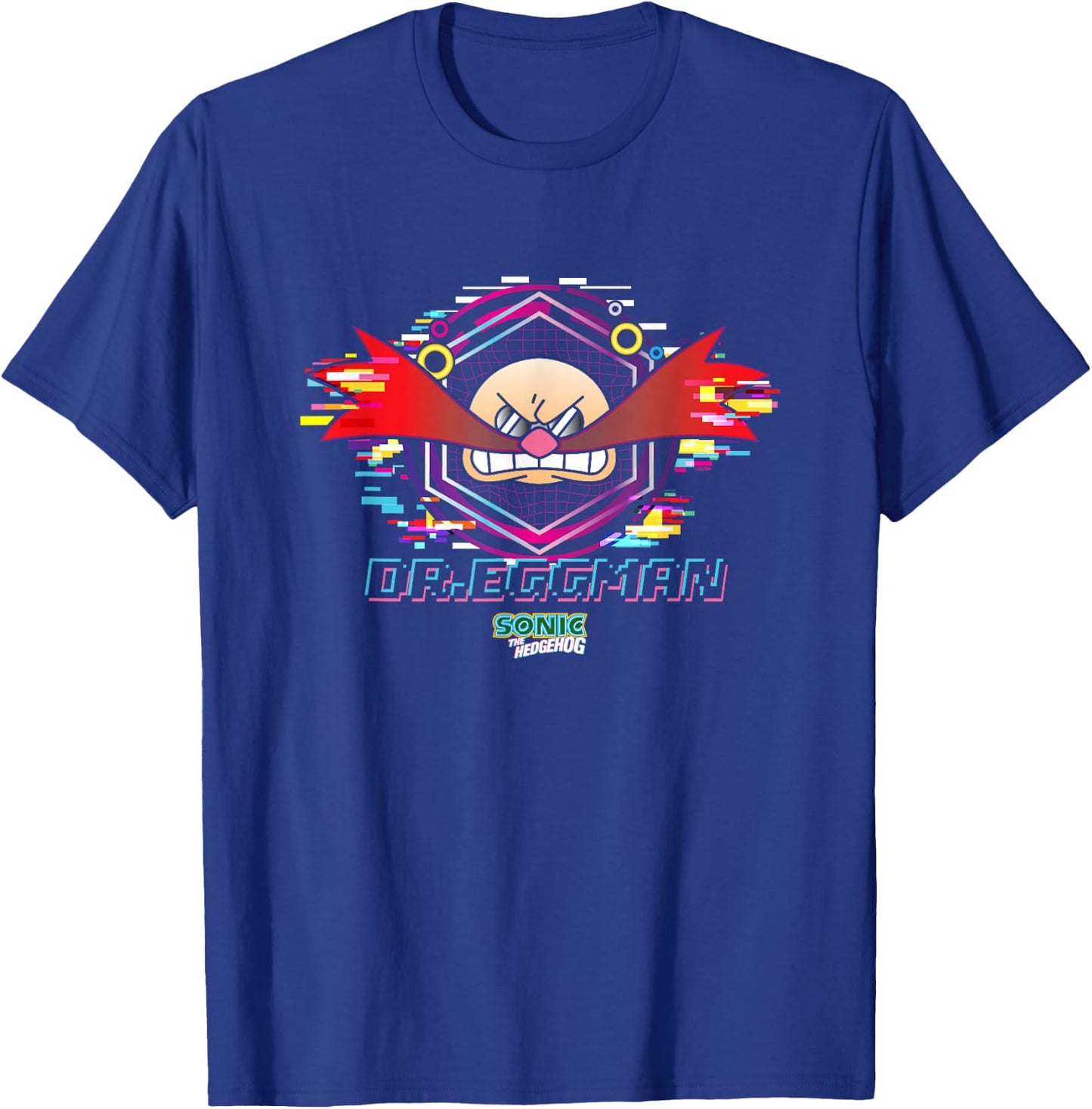Sonic The Hedgehog Dr. Eggman Glitched Out Face Logo T-Shirt - T-Shirt | Royal