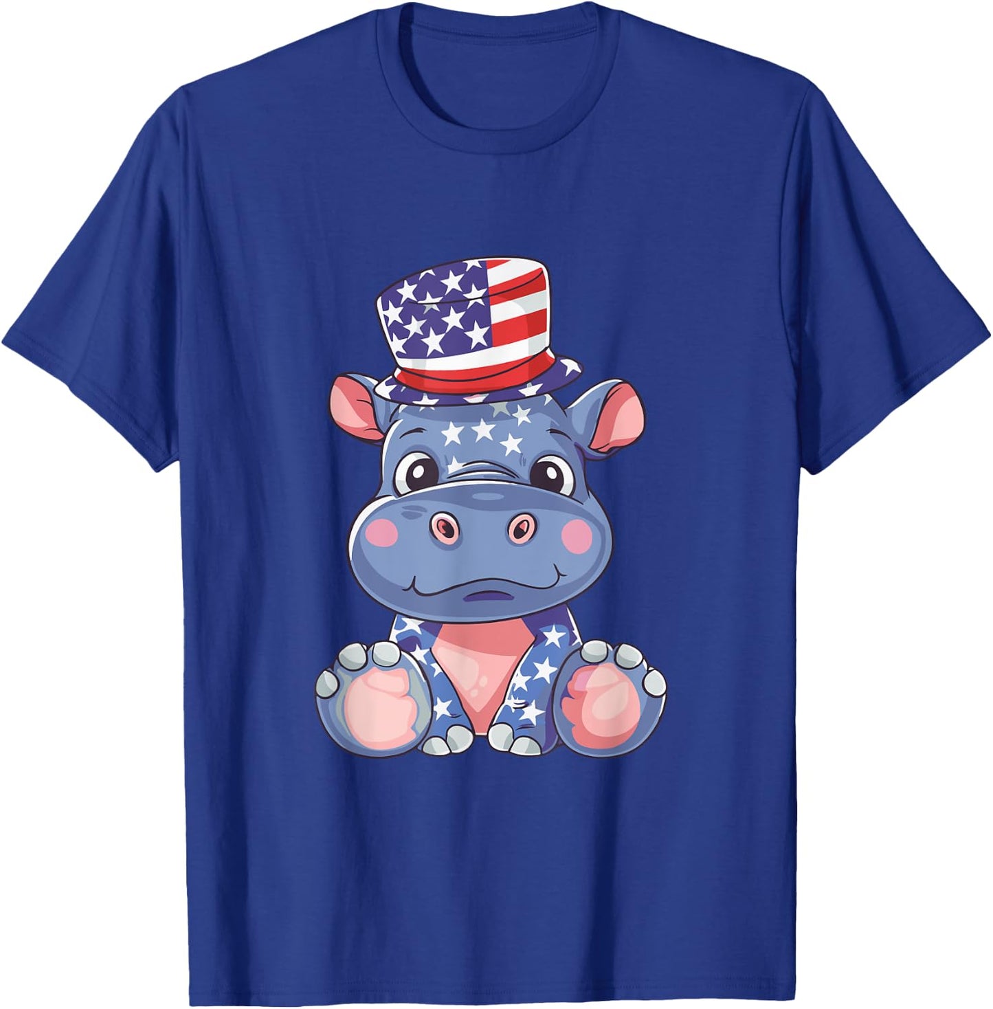 Cute Hippo USA Flag | 4th Of July T-Shirt - T-Shirt | Royal