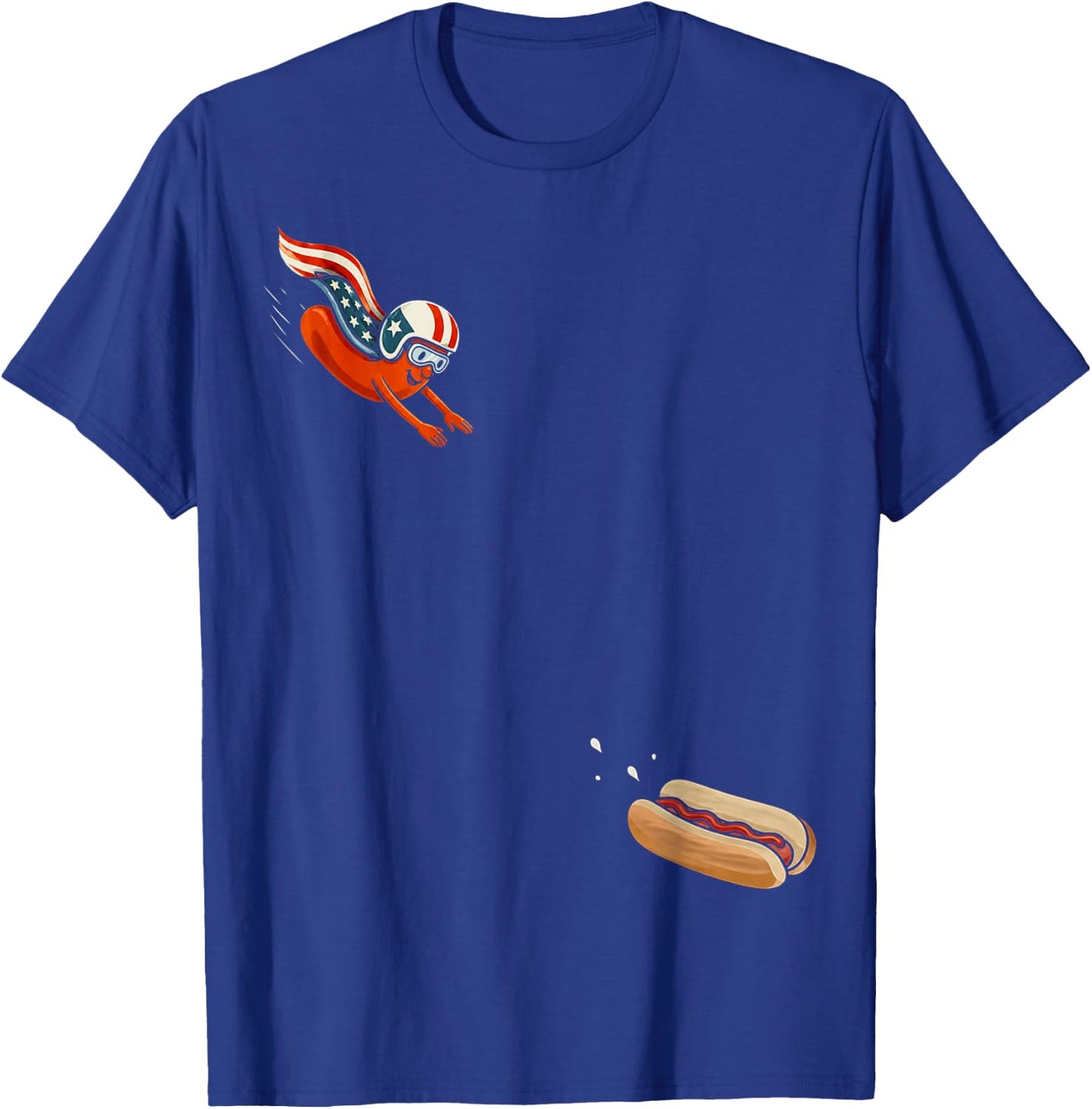 Hotdog Freedom Dive Patriotic Hot Dog Skydiving Into Bun T-Shirt - T-Shirt | Royal