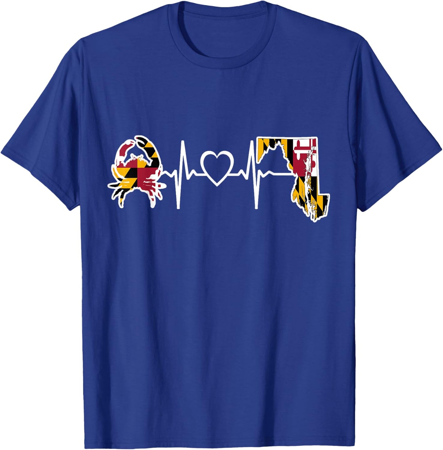 Maryland Flag Shirt Maryland Crab State Flag Heartbeat T-Shirt - T-Shirt | Royal