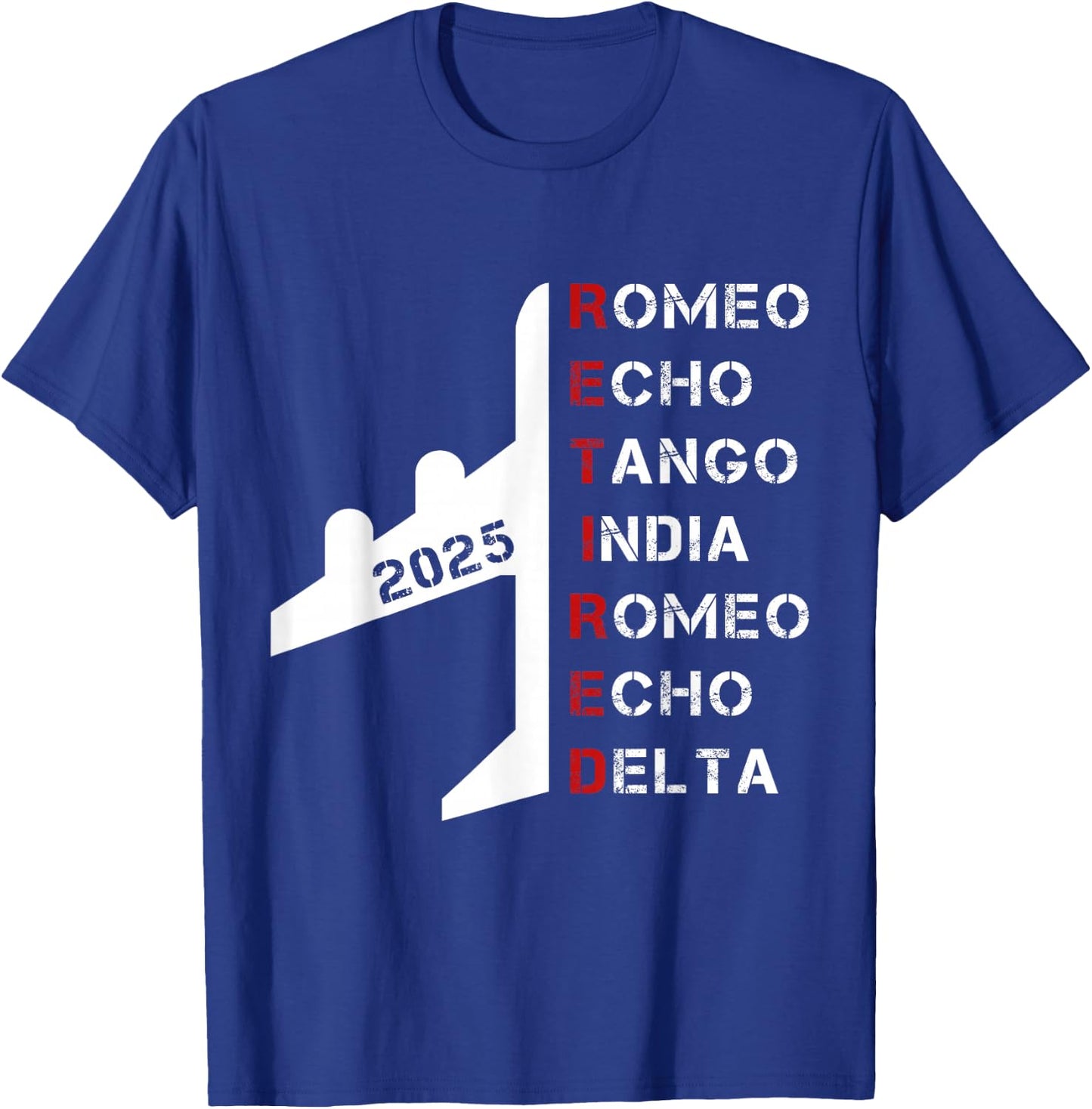 Retired Pilot 2025 Phonetic Alphabet Retirement Gift T-Shirt - T-Shirt | Royal