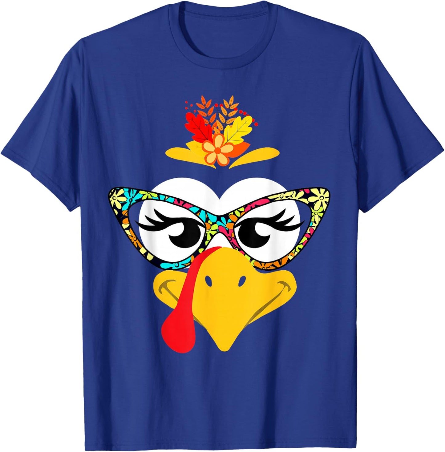 Thanksgiving Funny Turkey Face Colorful Floral Sunglasses T-Shirt - T-Shirt | Royal