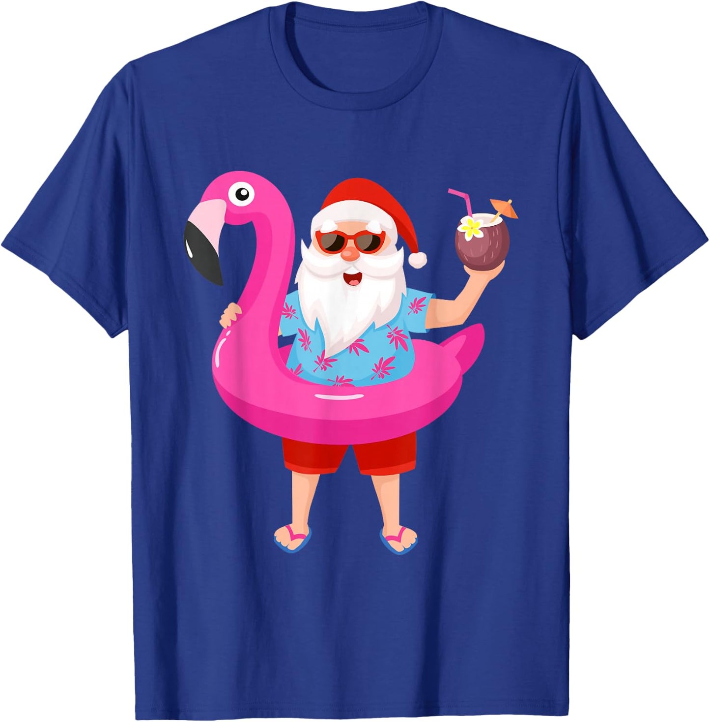 Funny Christmas in July Summer Flamingo Float Xmas Men Women T-Shirt - T-Shirt | Royal