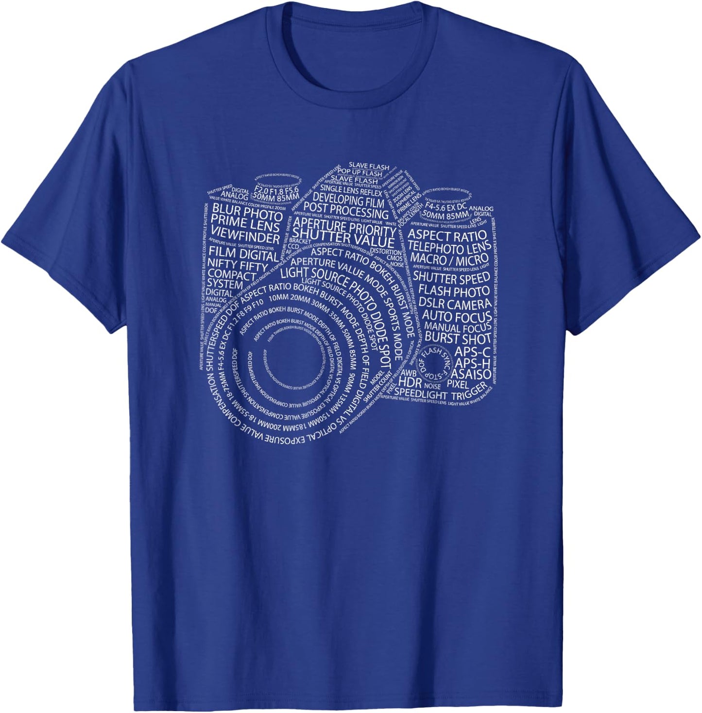 Photo Camera Word Cloud. Funny Gift Photography fan T-Shirt - T-Shirt | Royal