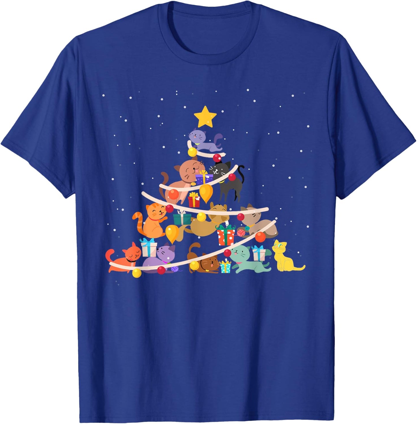 Funny Cat Christmas Tree Cute Cats Design Women Men Girl Boy T-Shirt - T-Shirt | Royal