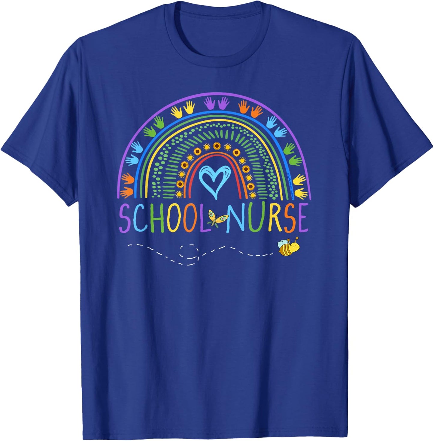 School Nurse Rainbow with Little Hands - School Nurse T-Shirt - T-Shirt | Royal