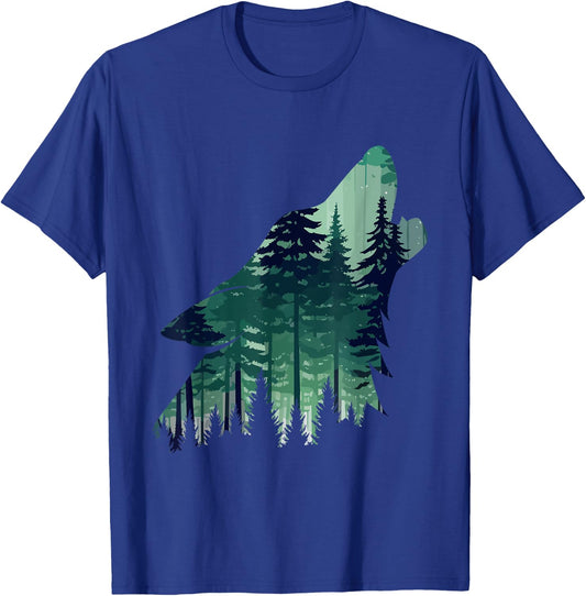 Landscape Animal Art Nature Forest Wolf Howling , Black, S T-Shirt - T-Shirt | Royal