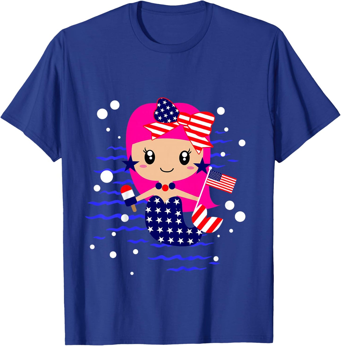 Girls 4th of July Cute Mermaid Toddler Patriotic Baby Flag T-Shirt - T-Shirt | Royal