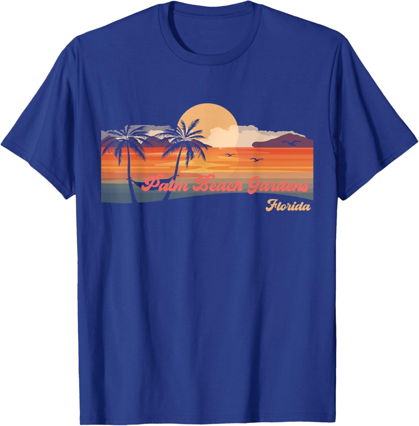 Vintage Palm Beach Gardens Florida Beach Men Women T-Shirt - T-Shirt | Royal