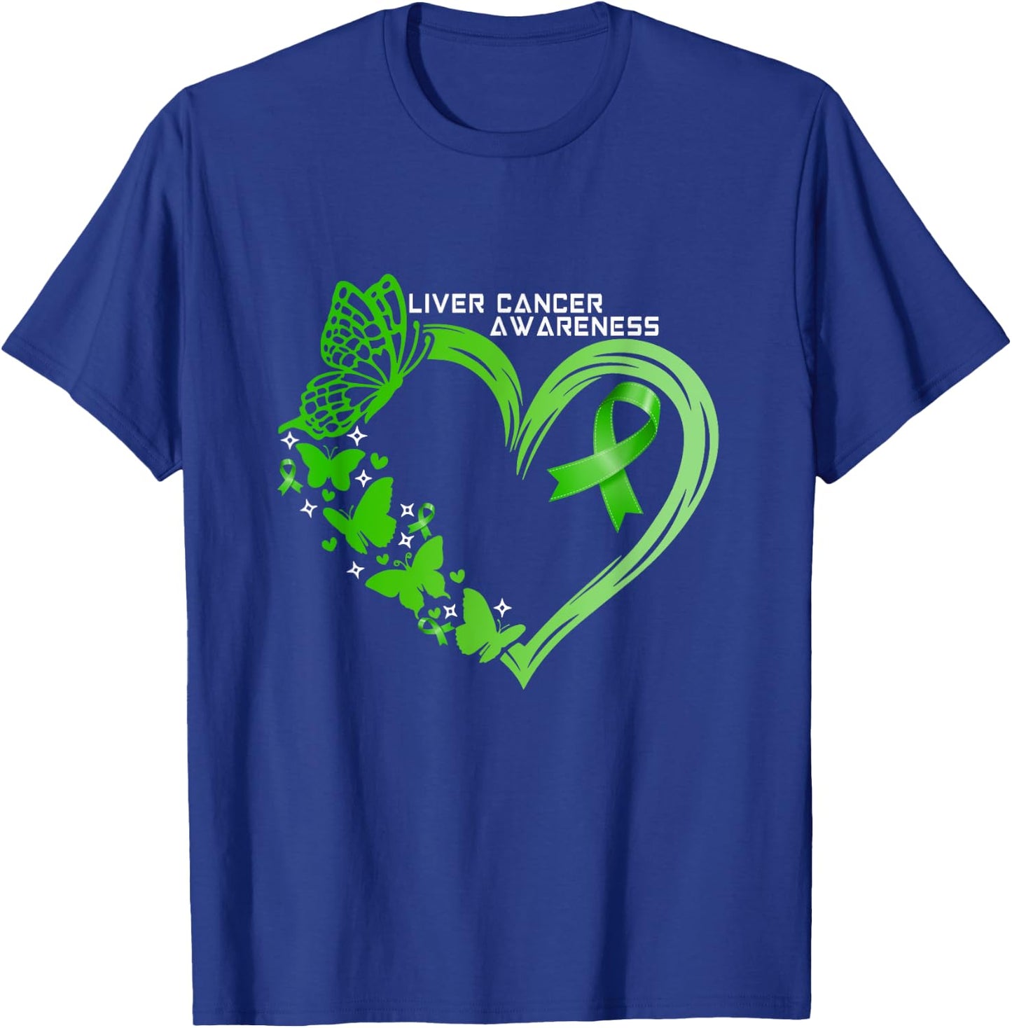 Liver Cancer Awareness Green Ribbon Liver Cancer Warrior T-Shirt - T-Shirt | Royal