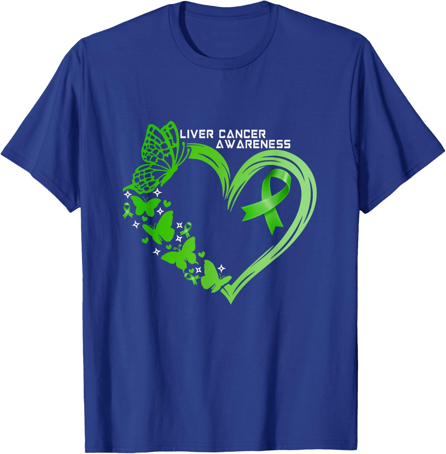 Liver Cancer Awareness Green Ribbon Liver Cancer Warrior T-Shirt - T-Shirt | Royal