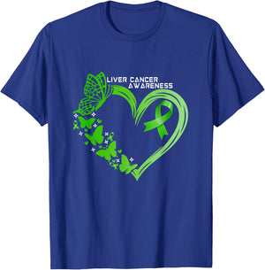 Liver Cancer Awareness Green Ribbon Liver Cancer Warrior T-Shirt - T-Shirt | Royal