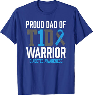 Type 1 Diabetes Awareness T1D Dad of Warrior Type 1 Diabetic T-Shirt - T-Shirt | Royal